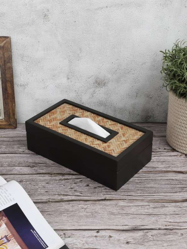 Tissue box cover - Coffee brown with grey vintage design 1