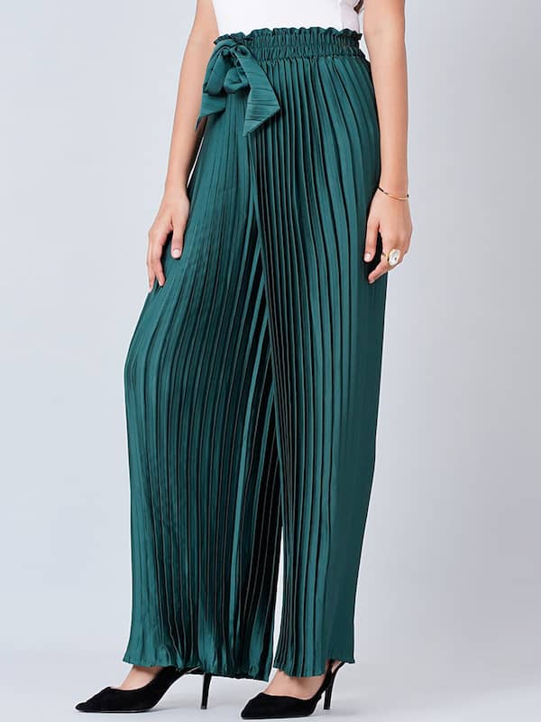 Polyester Plain Pleated Palazzo Pants for Women