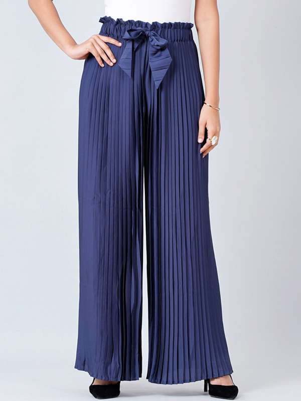 Buy Womens Pleated High Waisted Wide Leg Pants Belted Online in India   Etsy