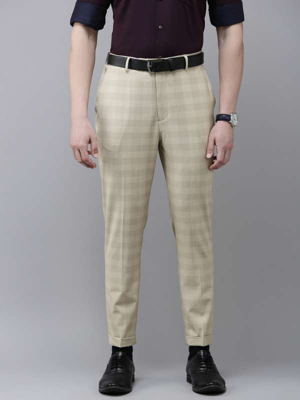 WES Formals by Westside Houndstooth Beige Carrot Fit Trouser