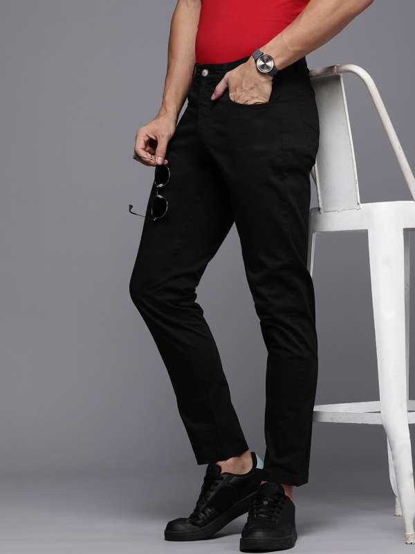 Buy Louis Philippe Black Cotton Slim Fit Flat front trousers for Mens  Online  Tata CLiQ