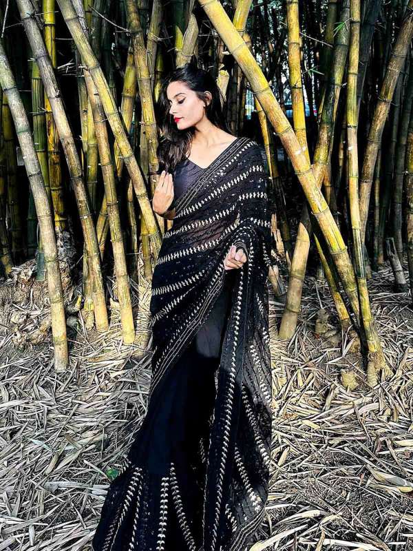 Buy Black Sarees for Women by CLEMIRA Online