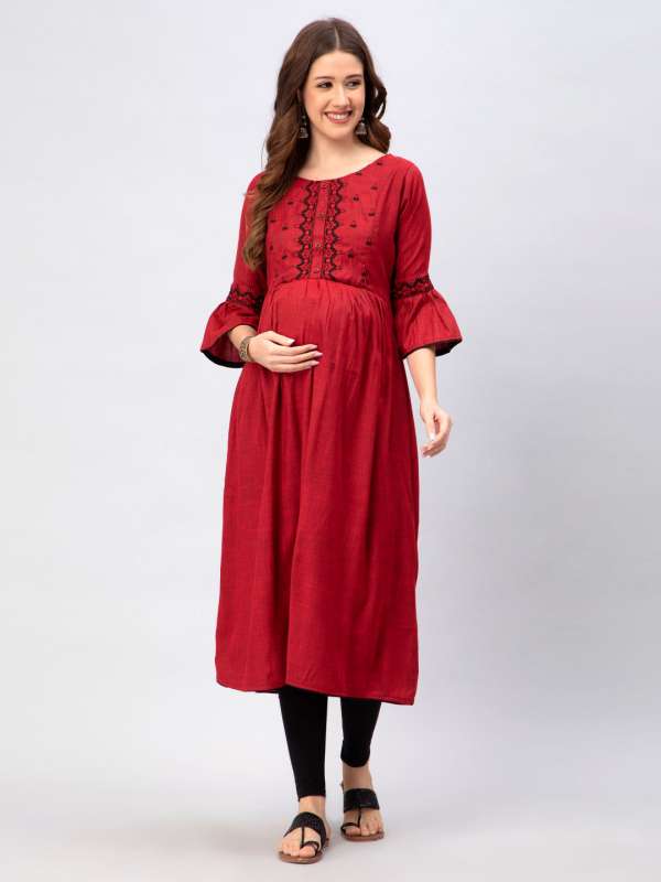 CEE 18 Cotton Rayon A-Line Flaired Maternity Feeding Kurti for