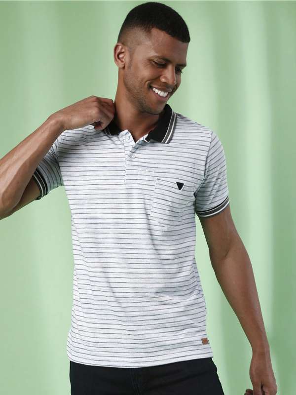 Grey Black Striped Polo Collar Tshirts Buy Grey Black Striped
