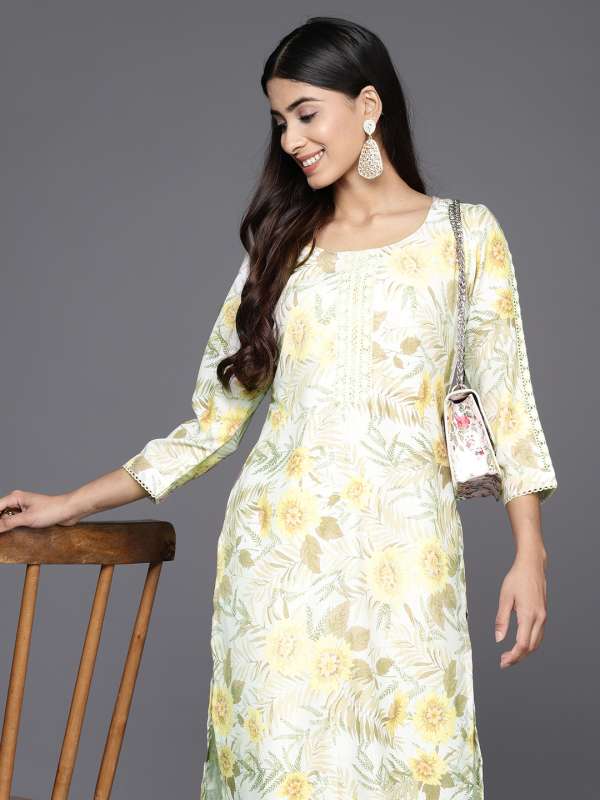 White Yellow Women Kurtas Kurtis Libas Buy White Yellow Women