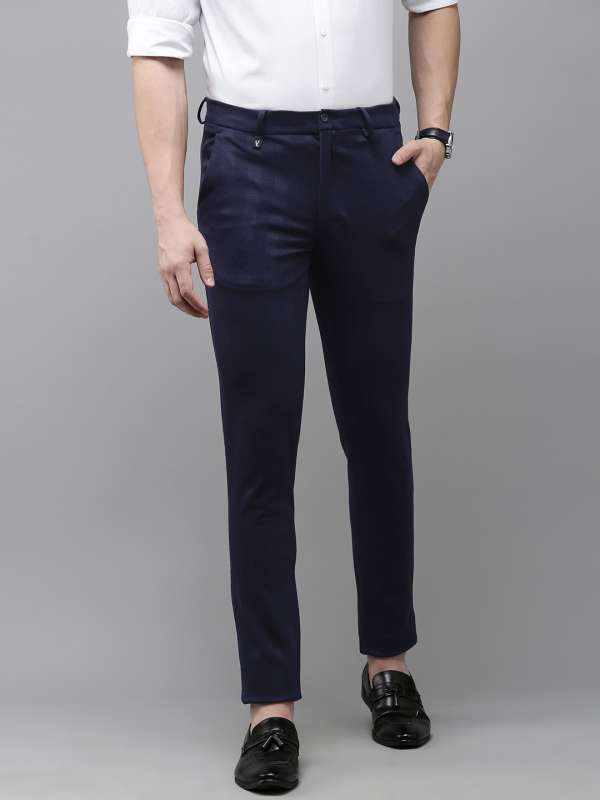 V Dot Navy Blue Self Design Slim Fit Formal Trouser - Buy V Dot Navy Blue Self  Design Slim Fit Formal Trouser online in India