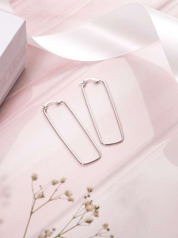 Combo of four silver look like triangle hoop earrings  square hoop earrings   round hoop earrings