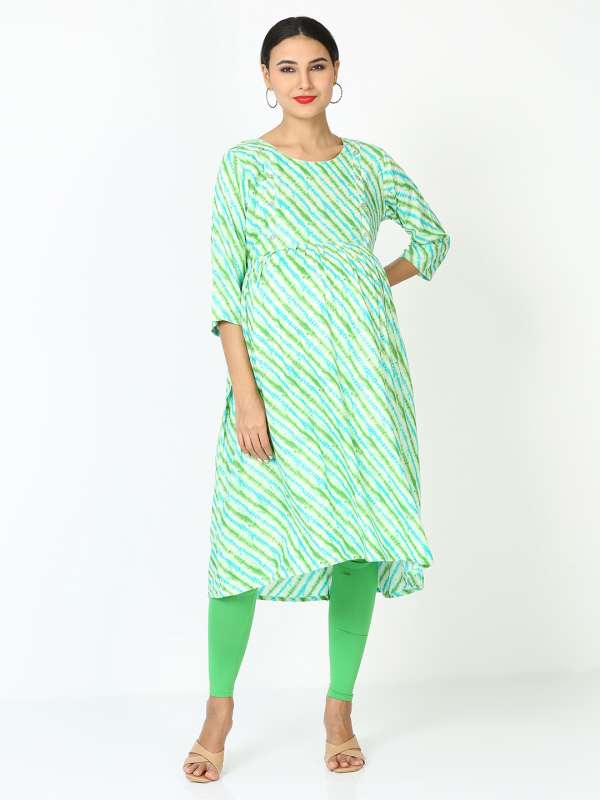 Green cotton lehariya printed straight kurti