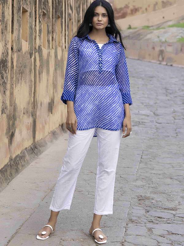 Buy Powder Blue Rutvi Floral Kurti With Dhoti Pants Online - RI.Ritu Kumar  International Store View
