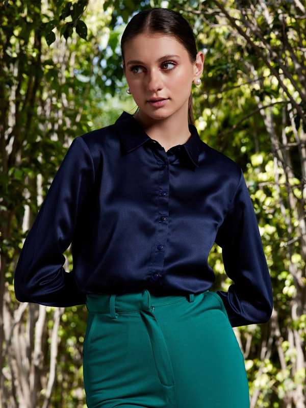 Blue formal shirt top for ladies