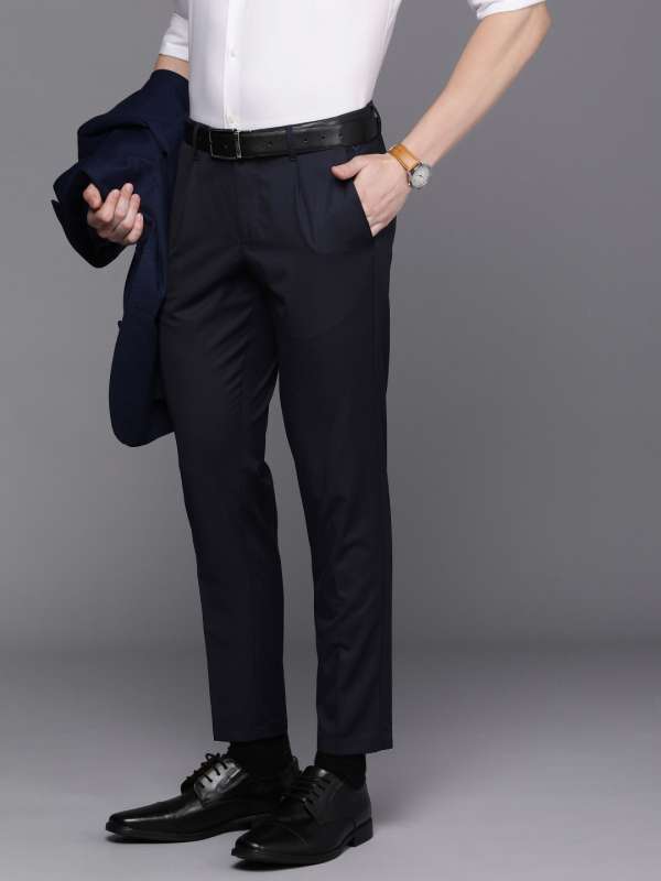 Kyle Slim Fit Navy Doube Pleated Pants  MenSuitsPage