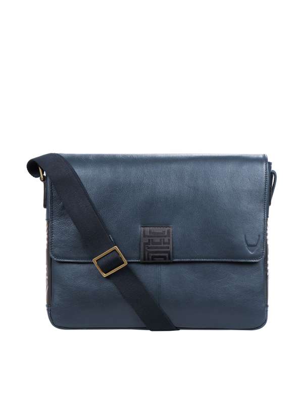 Navy blue leather messenger bag best sale