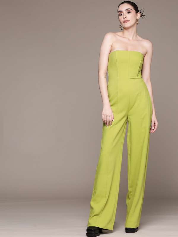 Buy Solid Off Shoulder Jumpsuit-Green for Women Online in India