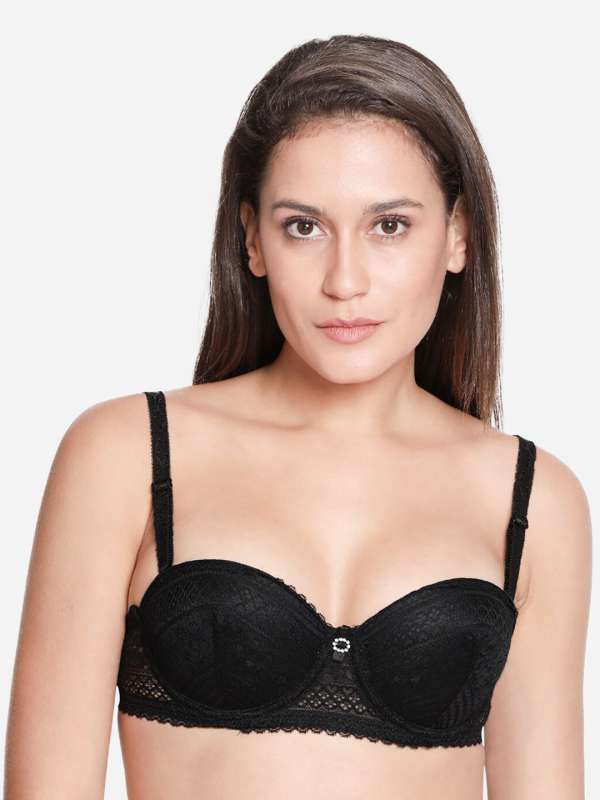 Susie Black Moulded Floral Lace padded Bra Women Balconette