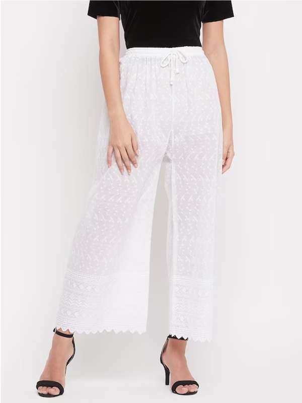 Buy Chikan Womens Cotton Hand Embroidered Palazzo Pant Whitetrousers  Online  549 from ShopClues