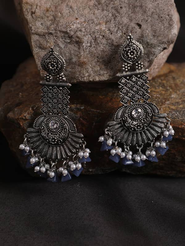 Silver color kundan earrings - Jaipur Mart - 4257772-sgquangbinhtourist.com.vn