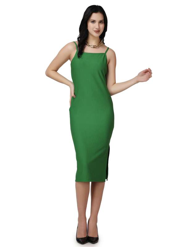 Buy Green Ribbed Bodycon Dress Online - Label Ritu Kumar