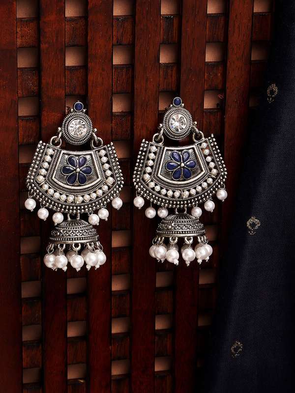 Oxidised earring kalash design with black stone at 24000 by Prashanti   Prashanti Sarees