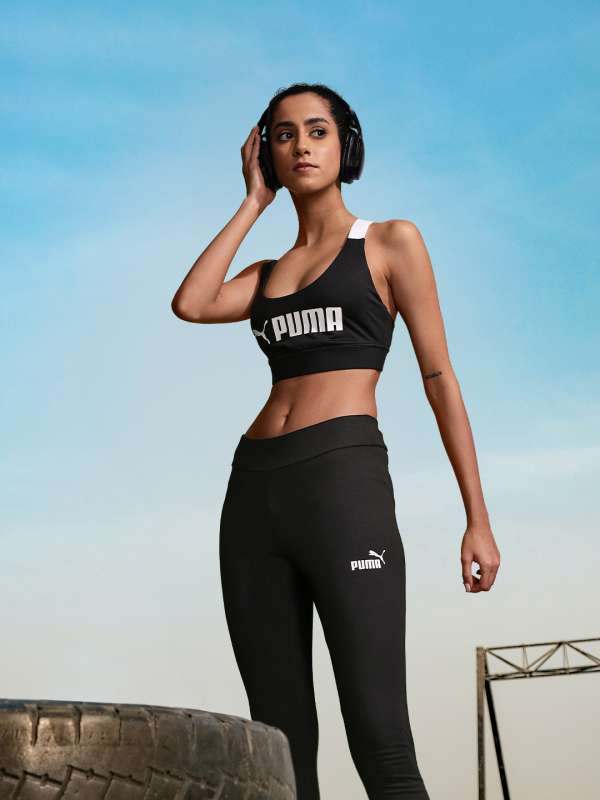 Puma Running First Mile high support sports bra in cream and grey - GREY