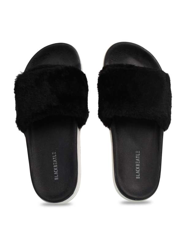 White hotsell fur sliders