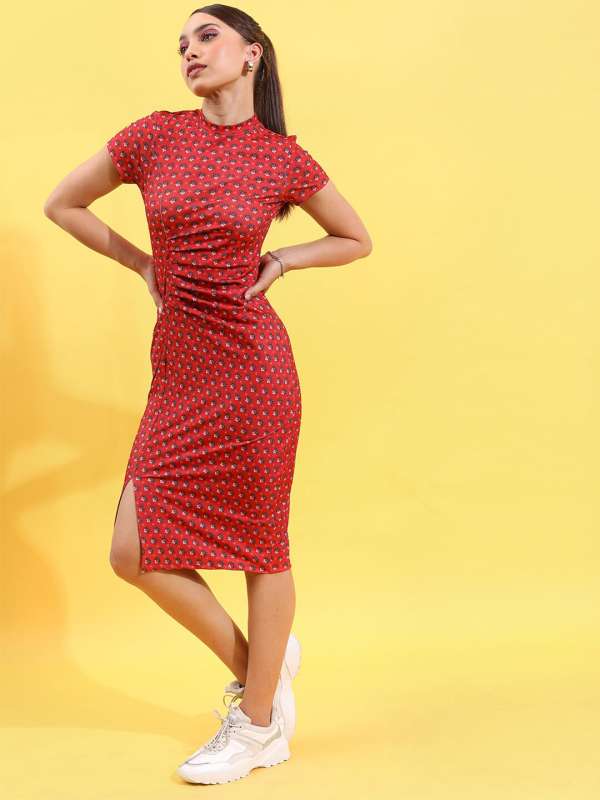 Red polka sale dot bodycon dress