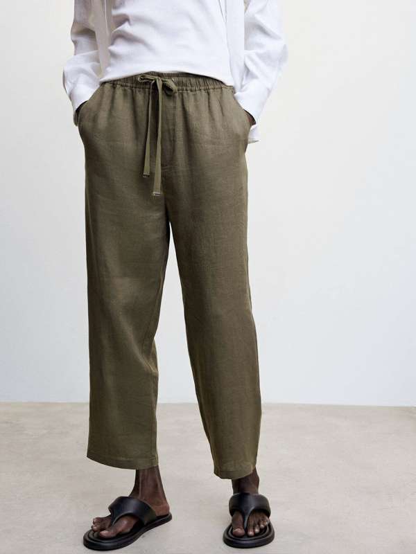 Wide linenblend trousers  Light khaki green  Ladies  HM IN