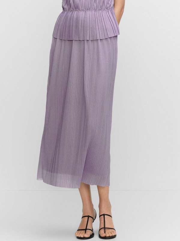 Mango Peach Coloured Solid Accordion Pleats Midi A Line Skirt
