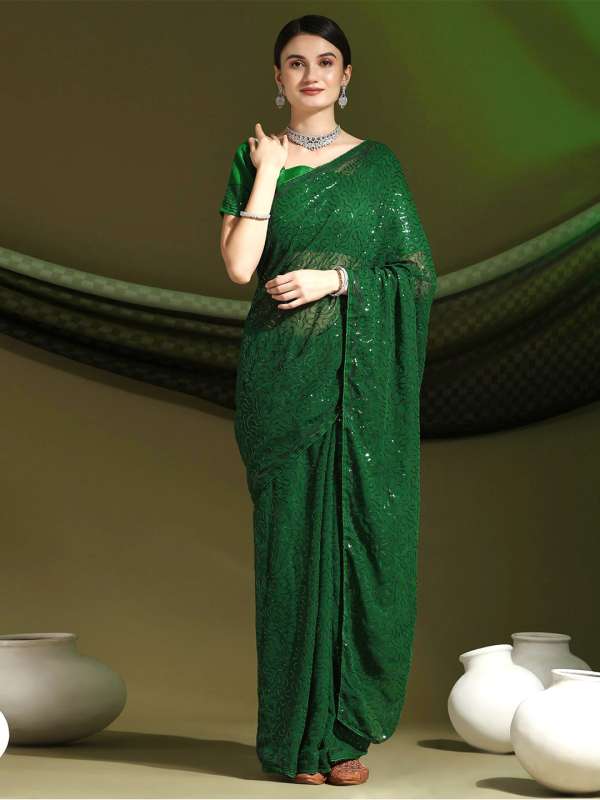 Green Sequin Saree - Buy Green Sequin Saree online in India