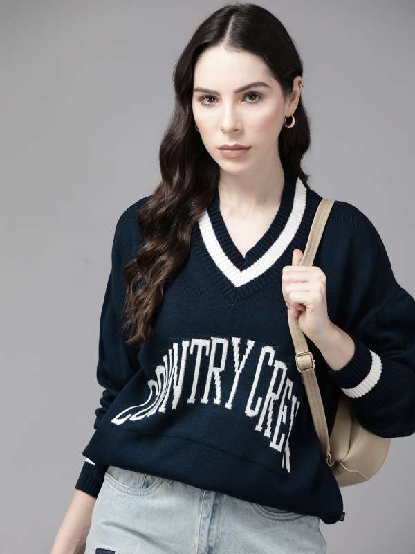 Women Navy Blue Blue Sweaters Buy Women Navy Blue Blue Sweaters online in India