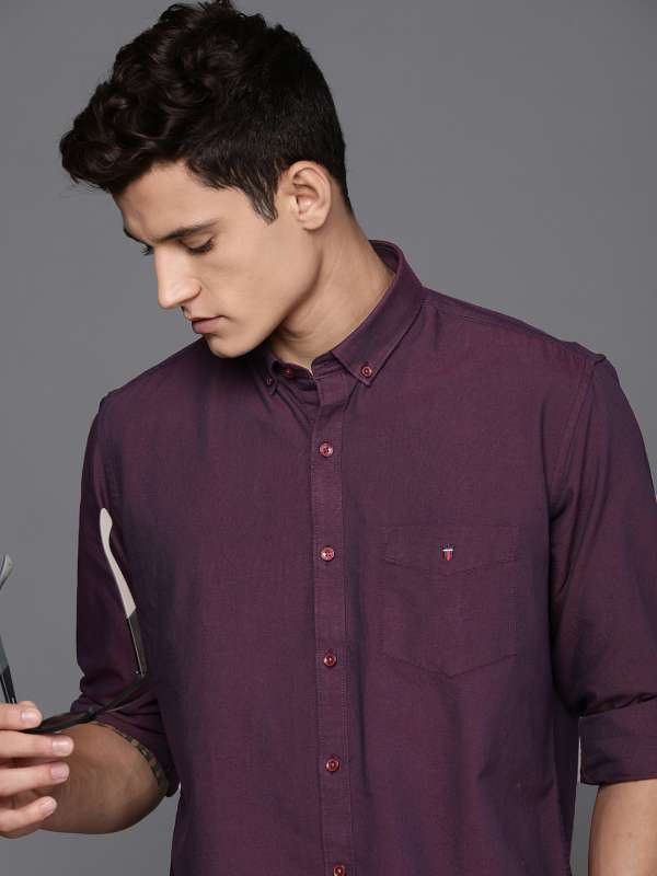 Louis Philippe Blue Purple Check Cotton Men's Long Sleeve Shirt Size 40 CM  (16)