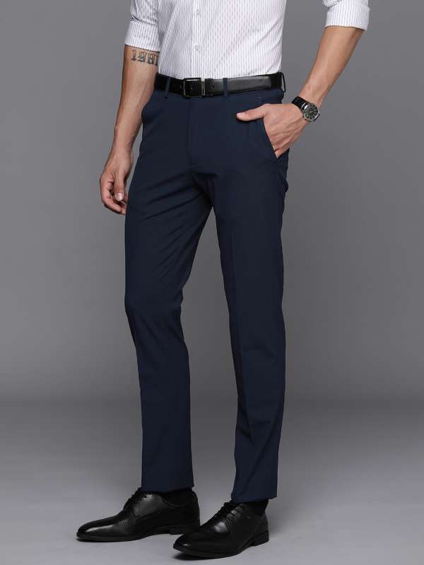 Navy Blue Flat Front Corduroy Trousers  Peter Christian