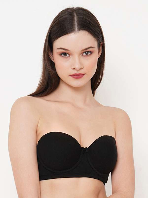 N-Gal Self Adhesive Low Cut Seamless Front Closure Black Invisible Stick On  Backless Strapless Bra (36)