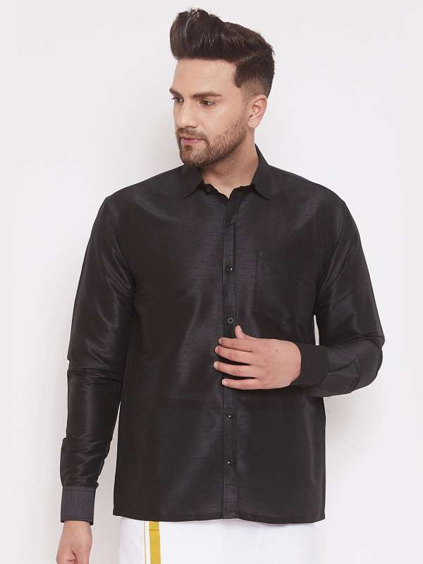 Black silk shirt mens online