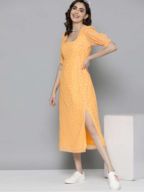 Polka Print Yellow Dresses - Buy Polka Print Yellow Dresses online