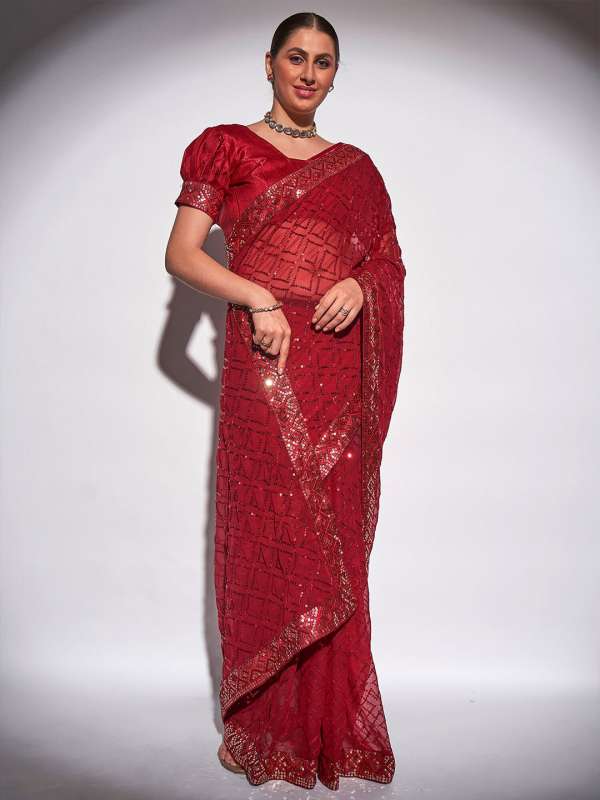 Buy Kalista Red Embellished Saree Myntra