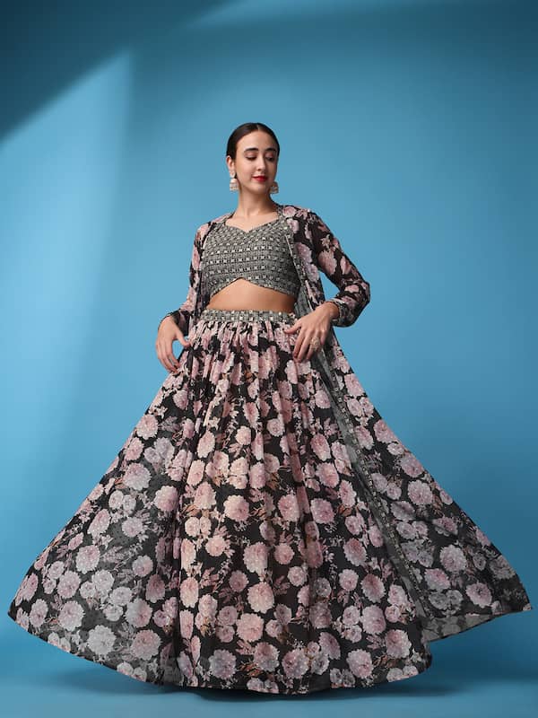 Black Gharara Palazzo with crop top and shrug | Classy Missy by Gur