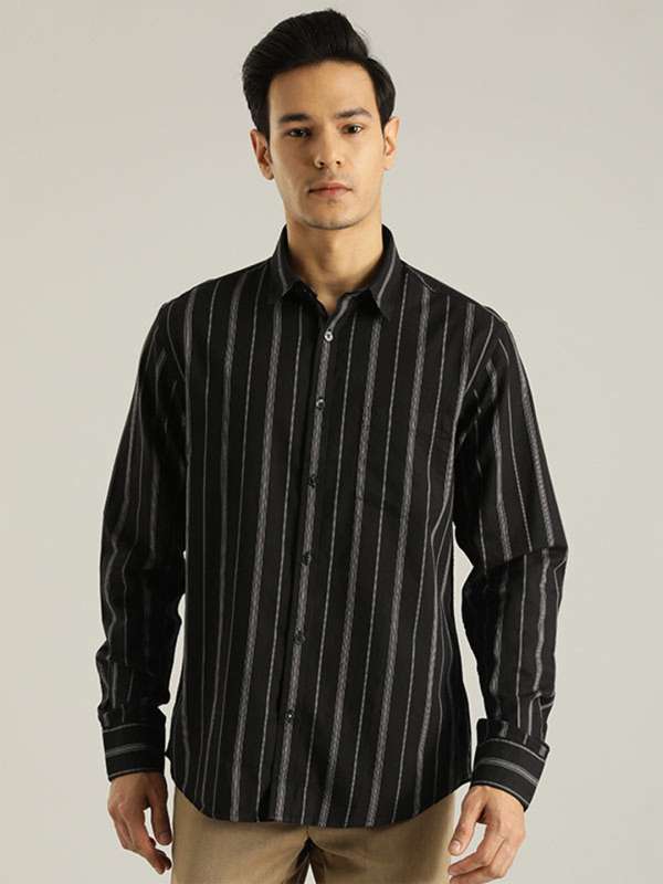 Buy Men's Crushed Self Stripe Black Shirt Online