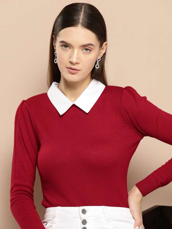 Women's sweater with discount collared shirt underneath