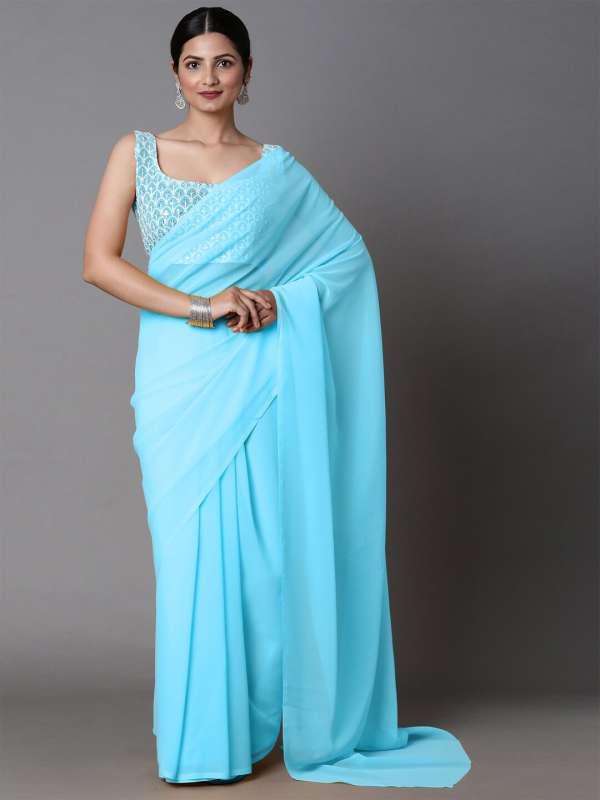 Myntra blue shop saree