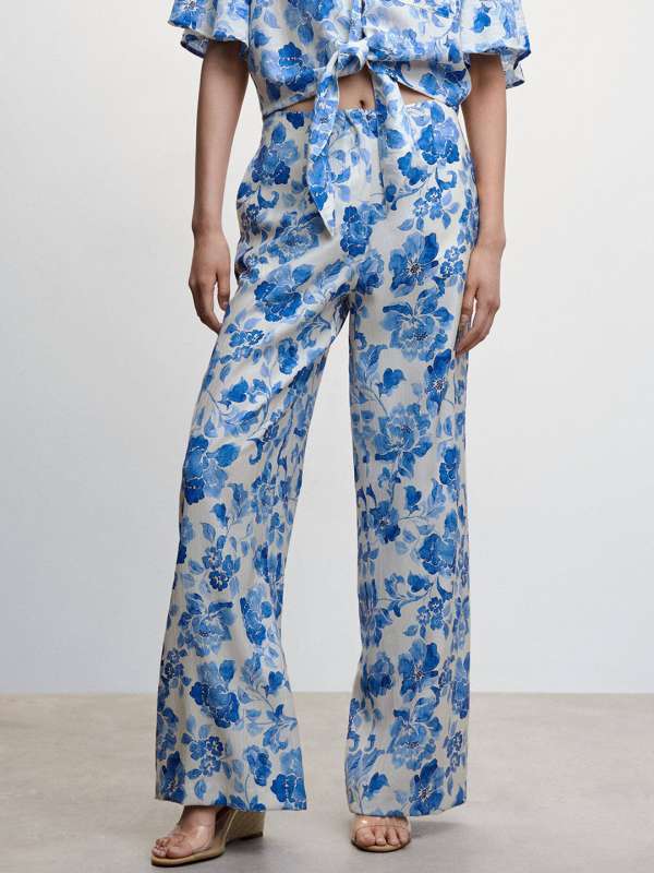 Buy White And Blue Abstract Print Wide Leg Trousers Online  FableStreet