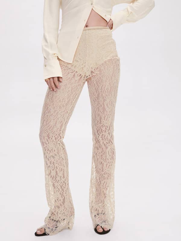 Pure Cotton Ankle Length Off White Pants with Lace Detailing  Indian Knots