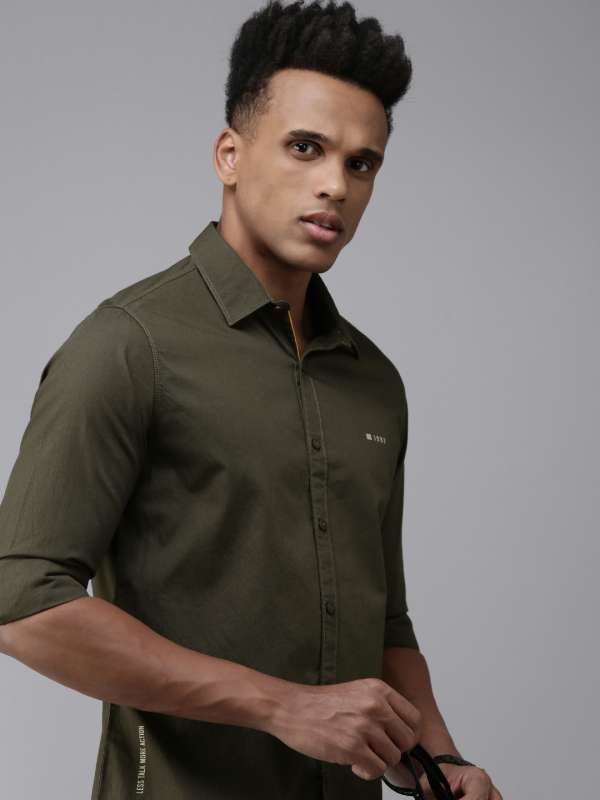 Spykar olive clearance green shirt