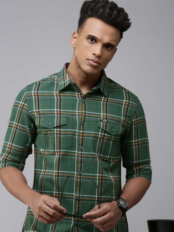 Buy OnlineSpykar Men Sage Green Dyed Regular Slim Fit Full Sleeve Plain  Shirt