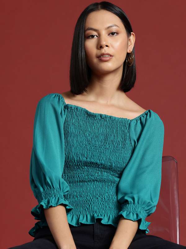 Teal color tops for online womens