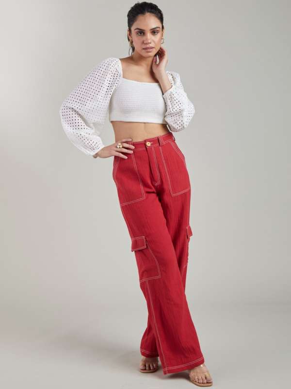 Buy Slim Fit Pantshigh Waisted Pants for Womenred Trousers for Online in  India  Etsy