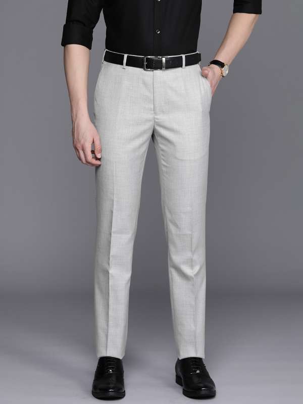 Buy Raymond Men Grey Solid Polyester Blend FlatFront Pants Online at Best  Prices in India  JioMart