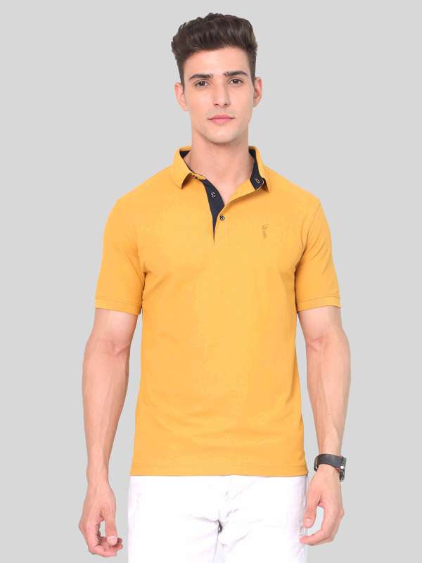 Linen Polo Mustard Yellow Solid T Shirt - Sanor