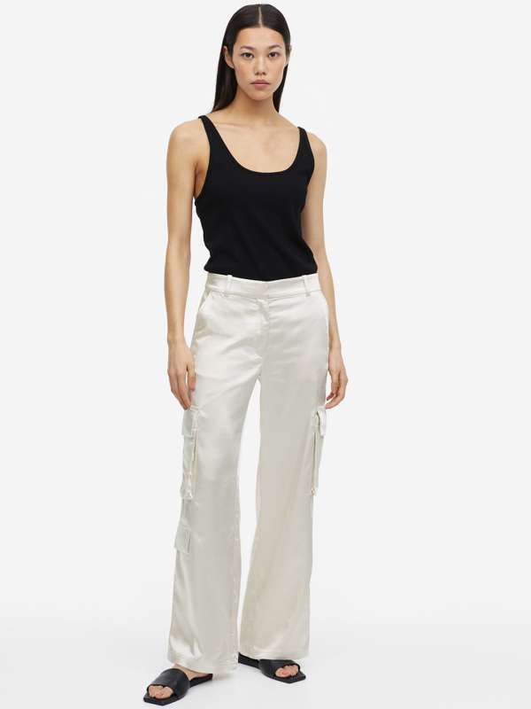 White Linen Blend Cargo Trousers  New Look