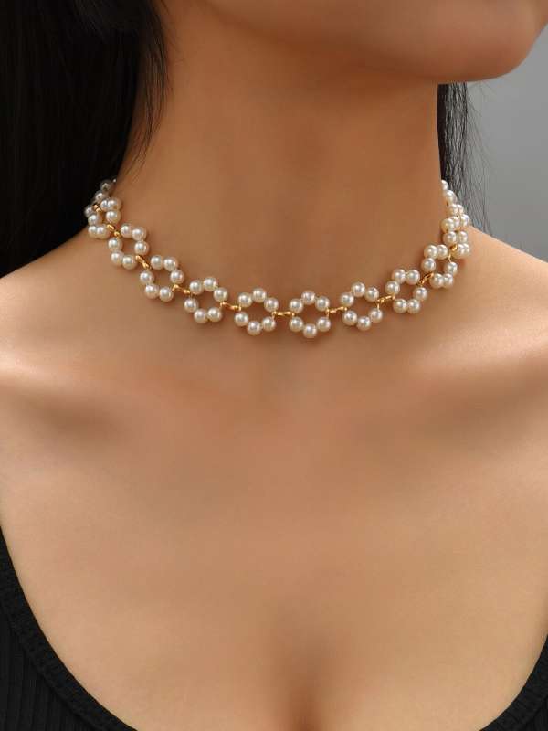Jewelry Sweater Chain Fashion Necklace Pearl Flower Women Long Pendant  Elegant