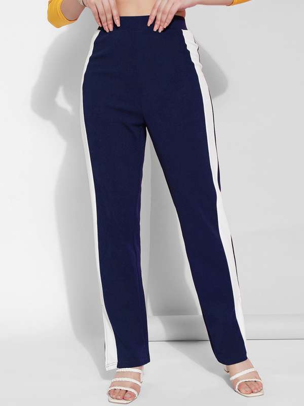 SELVIA Navy Regular Fit Mid Rise Bootcut Trousers